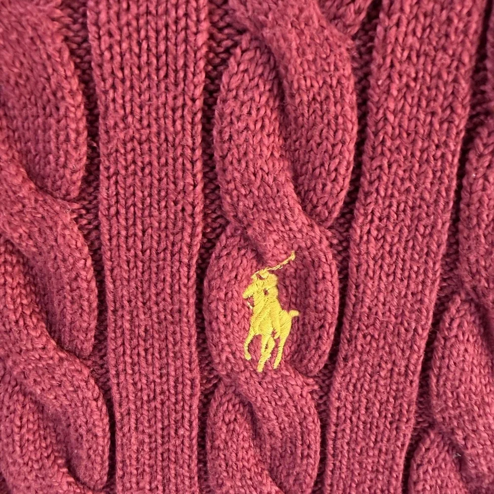Polo Ralph Lauren Sweater Mens XL Red Cable Knit Crewneck Pullover Logo Casual